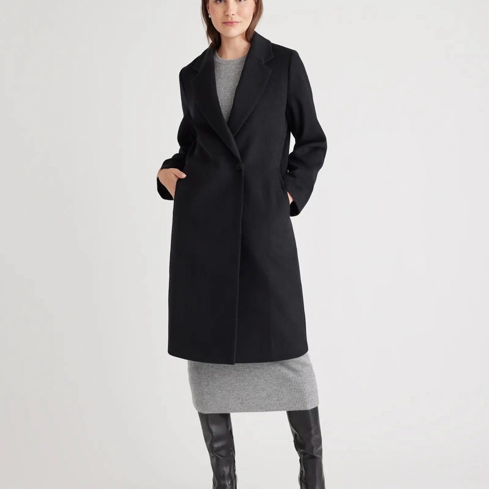 Quince Classic Italian Wool Single Breasted Coat in Black Size Small 906